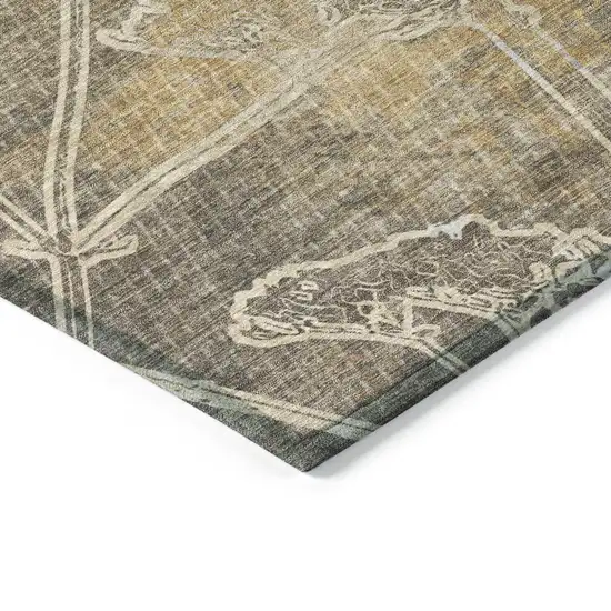 8' Khaki And Beige Round Floral Washable Indoor Outdoor Area Rug Photo 7