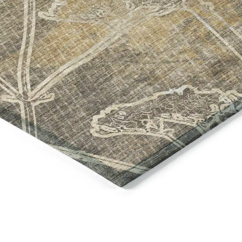 8' Khaki And Beige Round Floral Washable Indoor Outdoor Area Rug Photo 7