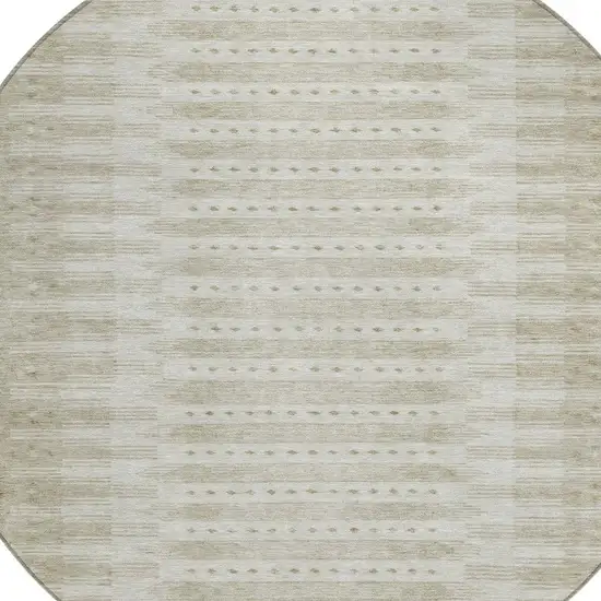 8' Khaki And Beige Round Geometric Washable Indoor Outdoor Area Rug Photo 4