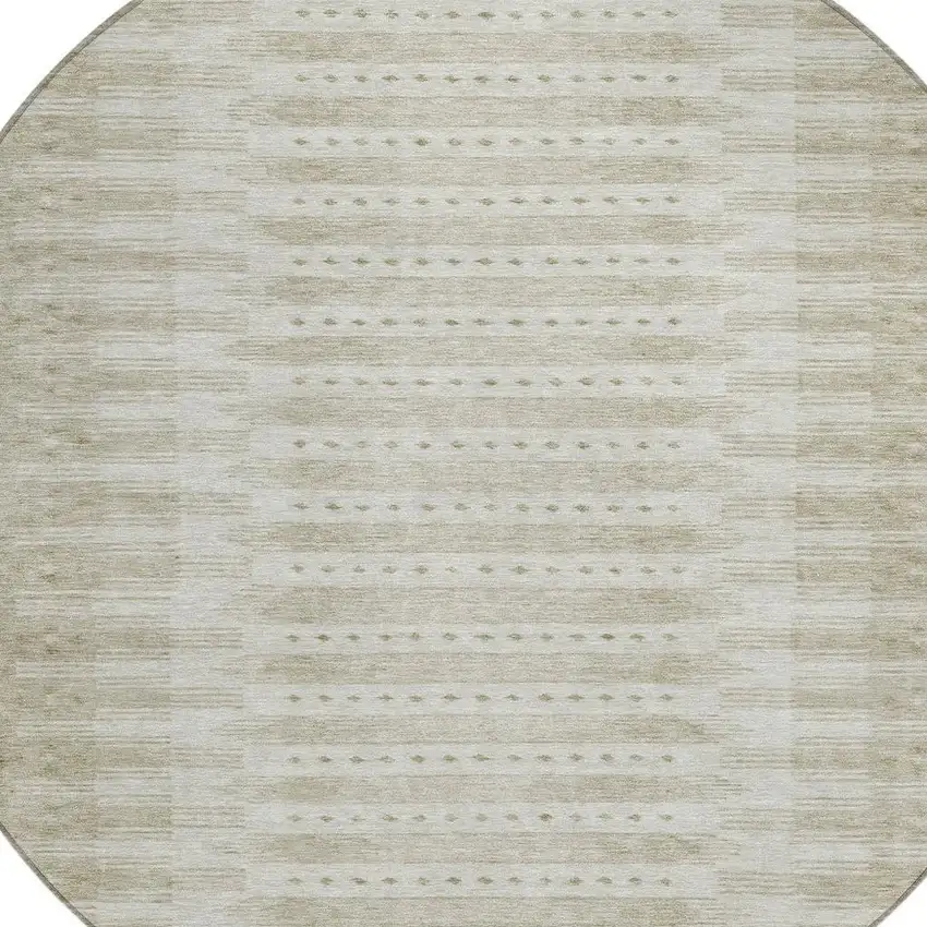 8' Khaki And Beige Round Geometric Washable Indoor Outdoor Area Rug Photo 4