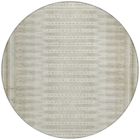 8' Khaki And Beige Round Geometric Washable Indoor Outdoor Area Rug Photo 3