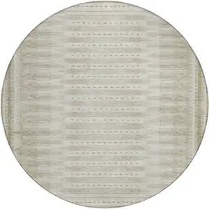 Photo of 8' Khaki And Beige Round Geometric Washable Indoor Outdoor Area Rug