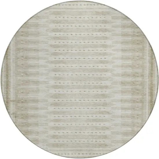 8' Khaki And Beige Round Geometric Washable Indoor Outdoor Area Rug Photo 1