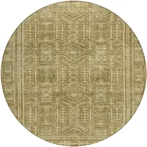 Photo of 8' Khaki And Beige Round Geometric Washable Indoor Outdoor Area Rug
