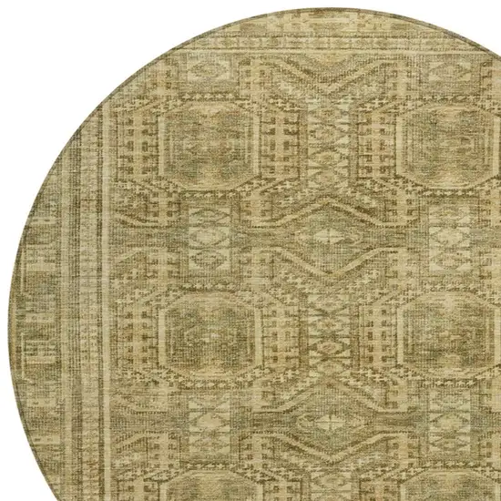 8' Khaki And Beige Round Geometric Washable Indoor Outdoor Area Rug Photo 9