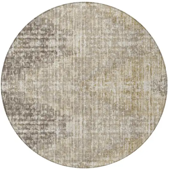 8' Khaki And Beige Round Geometric Washable Indoor Outdoor Area Rug Photo 3