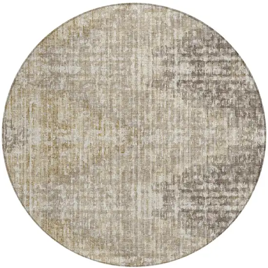 8' Khaki And Beige Round Geometric Washable Indoor Outdoor Area Rug Photo 1