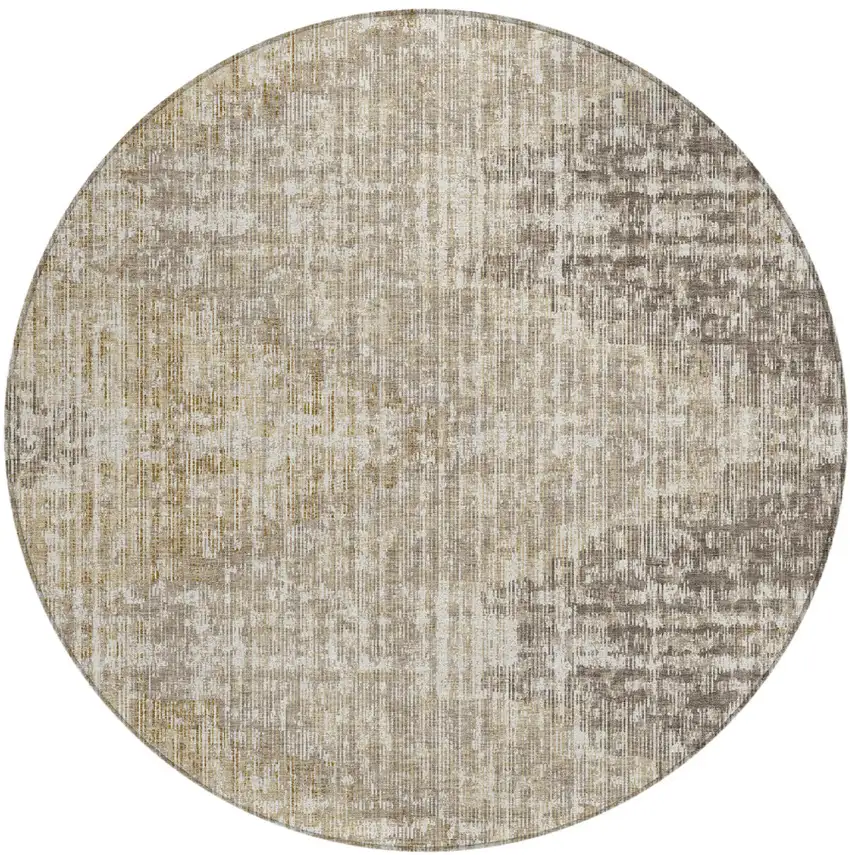 8' Khaki And Beige Round Geometric Washable Indoor Outdoor Area Rug Photo 1