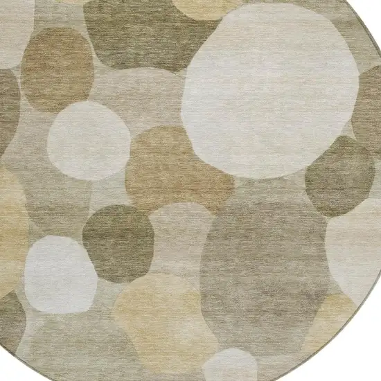 8' Khaki And Beige Round Geometric Washable Indoor Outdoor Area Rug Photo 2