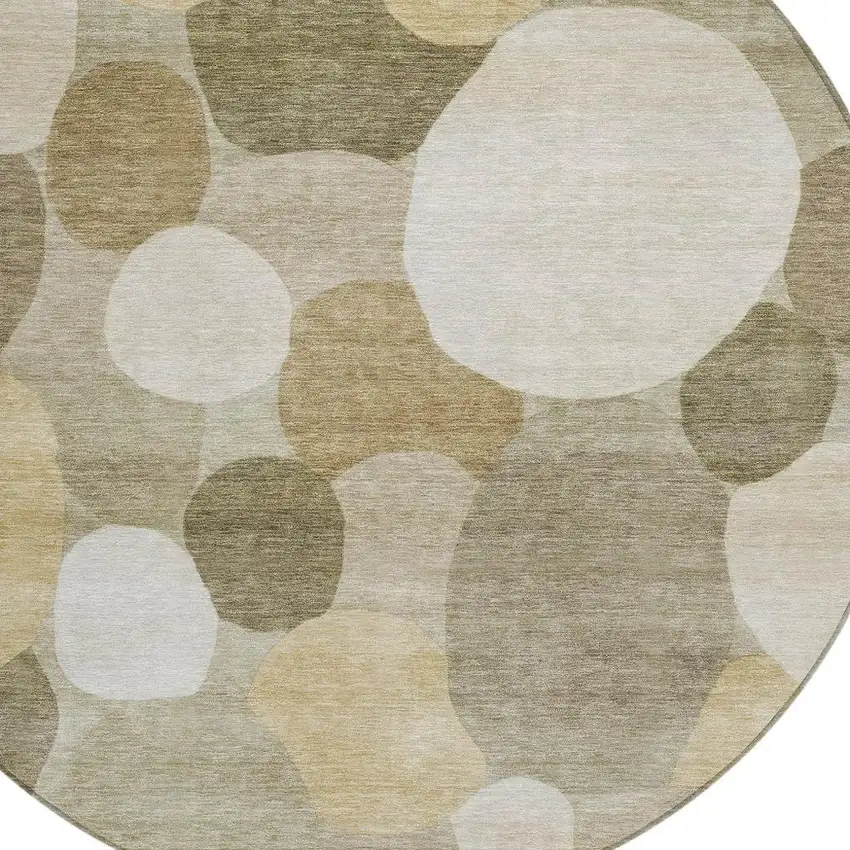 8' Khaki And Beige Round Geometric Washable Indoor Outdoor Area Rug Photo 2