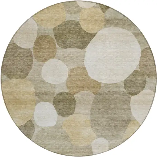 8' Khaki And Beige Round Geometric Washable Indoor Outdoor Area Rug Photo 1