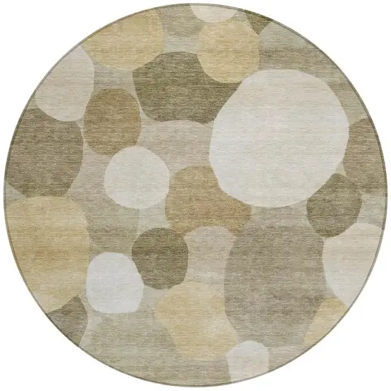 8' Khaki And Beige Round Geometric Washable Indoor Outdoor Area Rug Photo 3