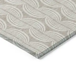 Photo of 8' Khaki And Beige Round Ogee Washable Indoor Outdoor Area Rug
