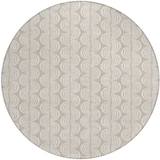 8' Khaki And Beige Round Ogee Washable Indoor Outdoor Area Rug Photo 2