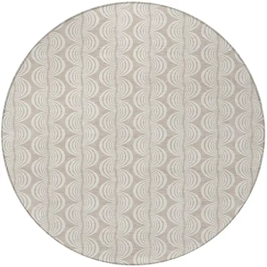 8' Khaki And Beige Round Ogee Washable Indoor Outdoor Area Rug Photo 6