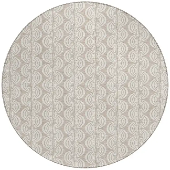 8' Khaki And Beige Round Ogee Washable Indoor Outdoor Area Rug Photo 5