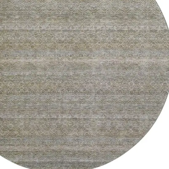 8' Khaki And Beige Striped Washable Round Rug With UV Protection Photo 3