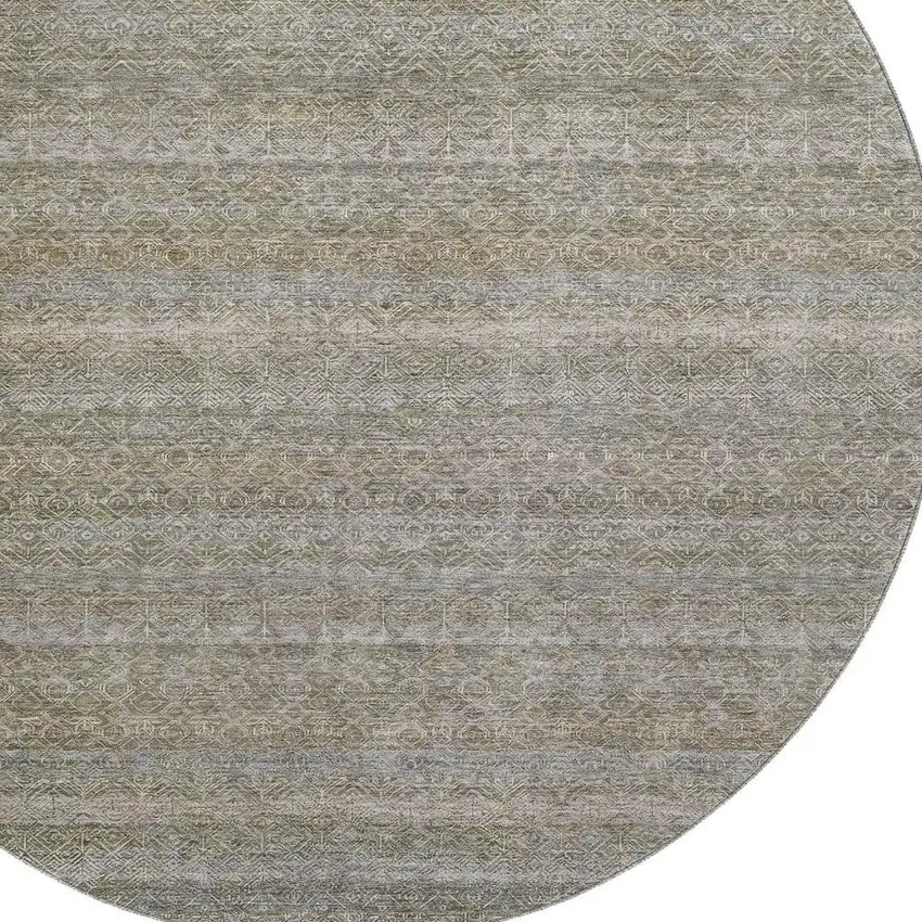 8' Khaki And Beige Striped Washable Round Rug With UV Protection Photo 3