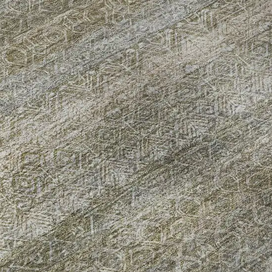 8' Khaki And Beige Striped Washable Round Rug With UV Protection Photo 7