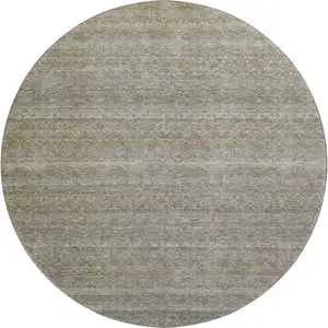 Photo of 8' Khaki And Beige Striped Washable Round Rug With UV Protection