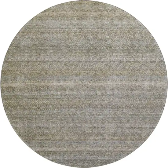 8' Khaki And Beige Striped Washable Round Rug With UV Protection Photo 1