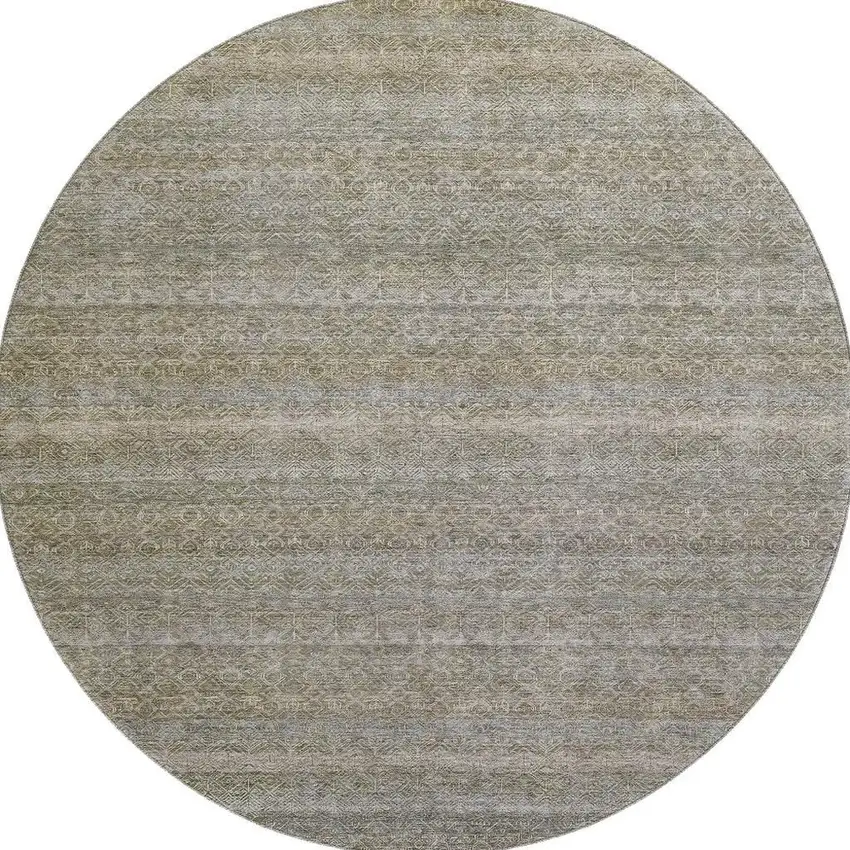 8' Khaki And Beige Striped Washable Round Rug With UV Protection Photo 4