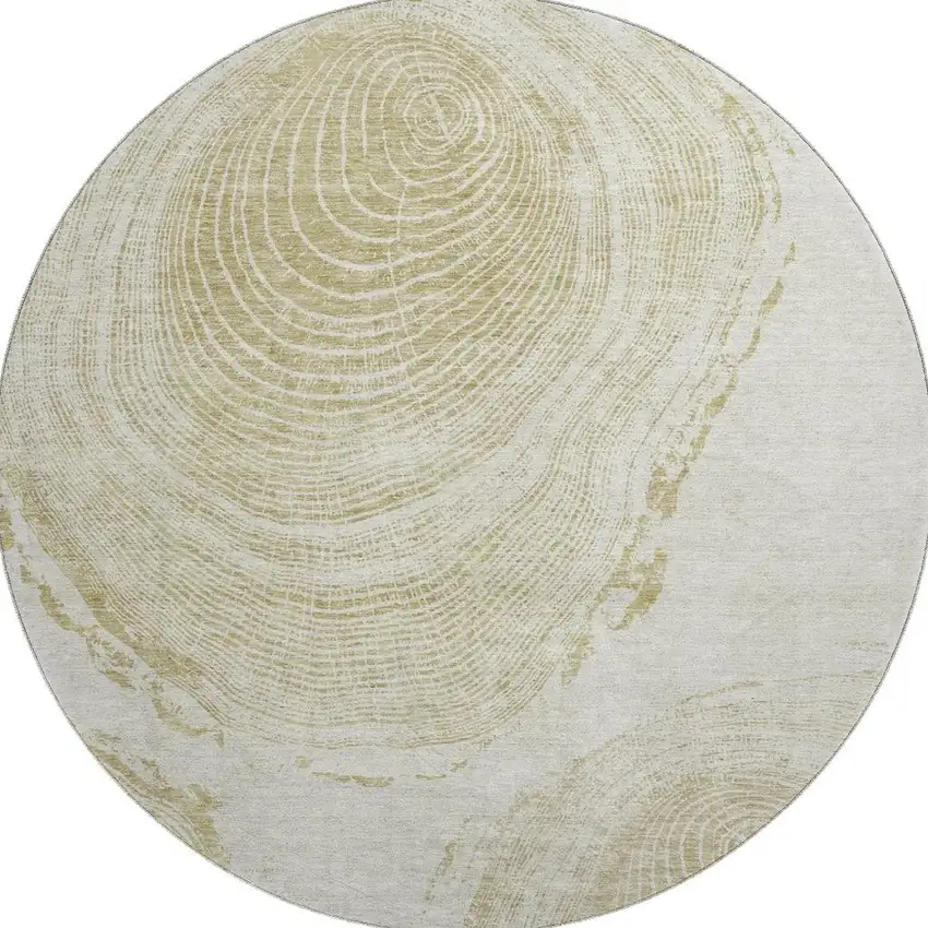8' Khaki And Beige Woodland Lodge Washable Round Rug With UV Protection Photo 2
