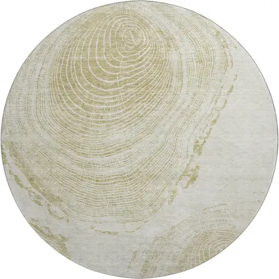 8' Khaki And Beige Woodland Lodge Washable Round Rug With UV Protection Photo 1