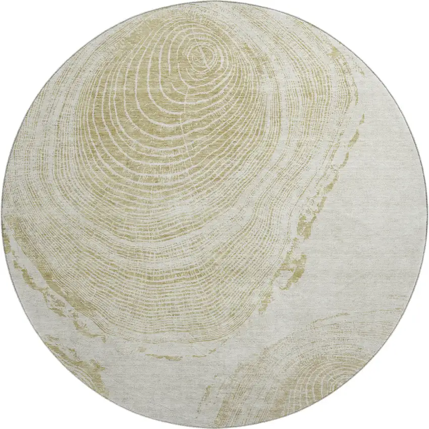 8' Khaki And Beige Woodland Lodge Washable Round Rug With UV Protection Photo 1