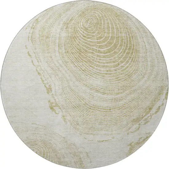 8' Khaki And Beige Woodland Lodge Washable Round Rug With UV Protection Photo 3