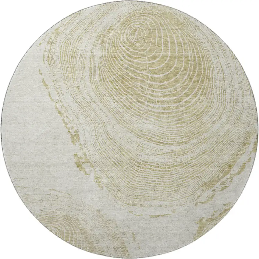 8' Khaki And Beige Woodland Lodge Washable Round Rug With UV Protection Photo 3