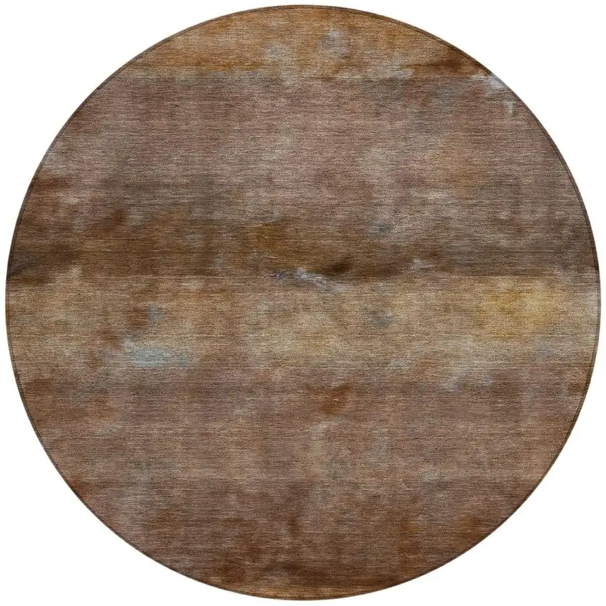 8' Khaki And Brown Round Abstract Washable Indoor Outdoor Area Rug Photo 4
