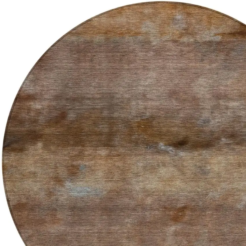 8' Khaki And Brown Round Abstract Washable Indoor Outdoor Area Rug Photo 6