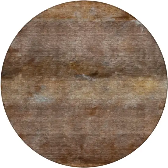8' Khaki And Brown Round Abstract Washable Indoor Outdoor Area Rug Photo 2