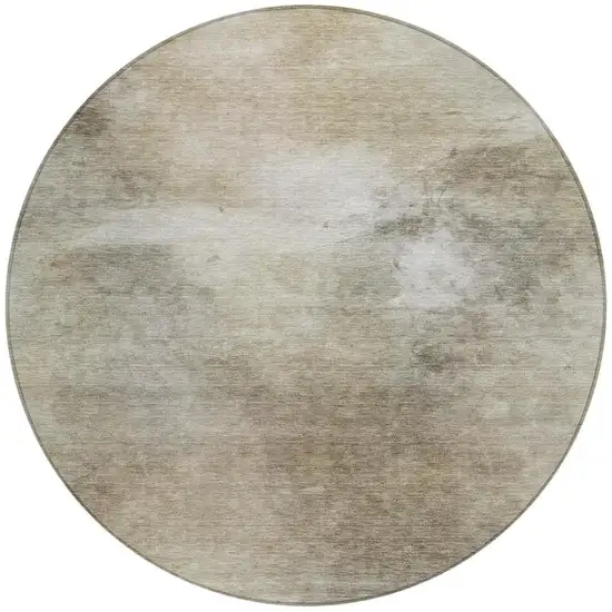 8' Khaki And Brown Round Abstract Washable Indoor Outdoor Area Rug Photo 3