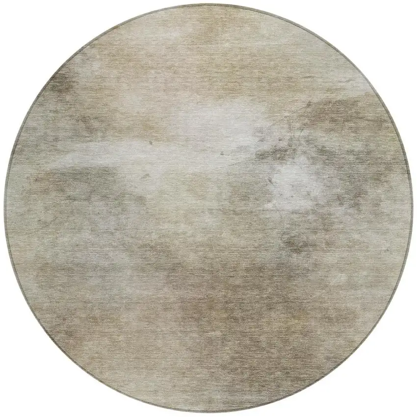 8' Khaki And Brown Round Abstract Washable Indoor Outdoor Area Rug Photo 3