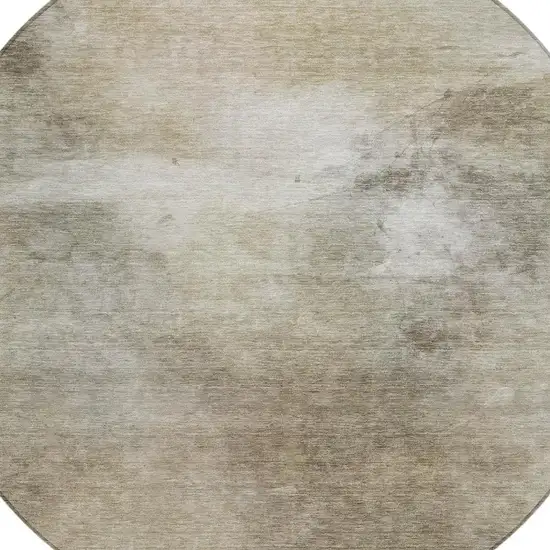 8' Khaki And Brown Round Abstract Washable Indoor Outdoor Area Rug Photo 4