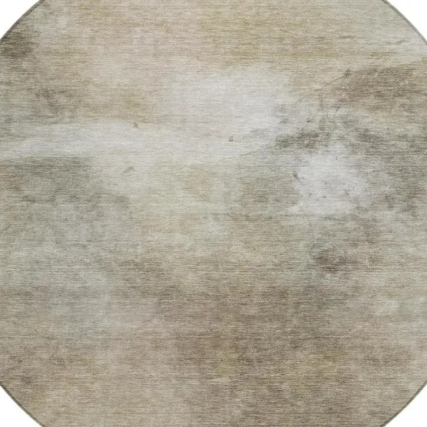 8' Khaki And Brown Round Abstract Washable Indoor Outdoor Area Rug Photo 4