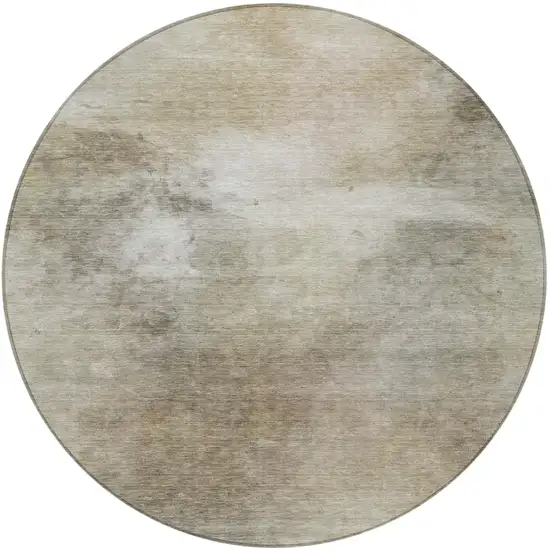 8' Khaki And Brown Round Abstract Washable Indoor Outdoor Area Rug Photo 2