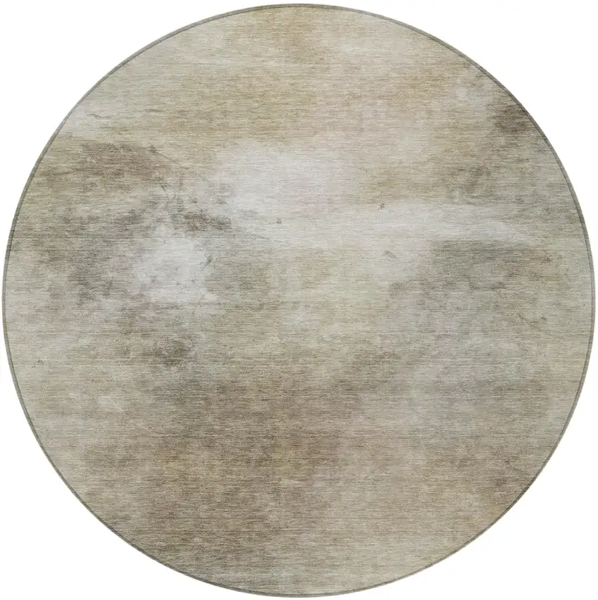 8' Khaki And Brown Round Abstract Washable Indoor Outdoor Area Rug Photo 2