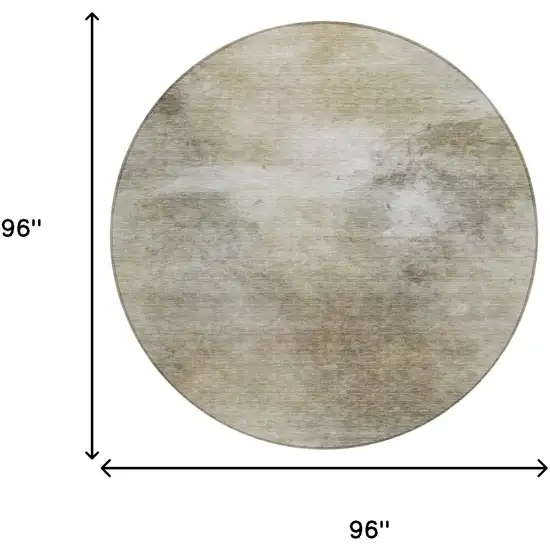 8' Khaki And Brown Round Abstract Washable Indoor Outdoor Area Rug Photo 7