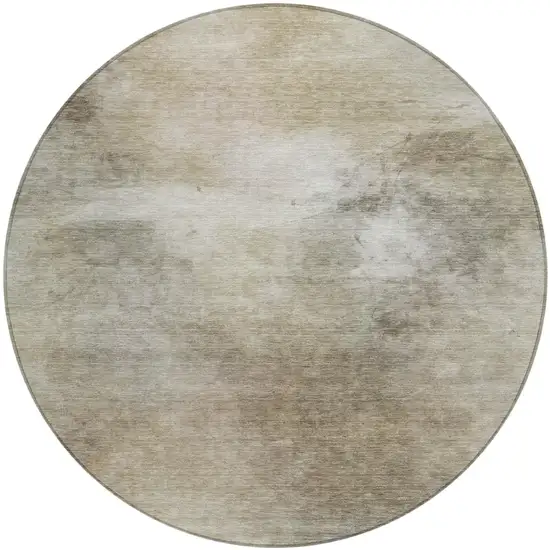 8' Khaki And Brown Round Abstract Washable Indoor Outdoor Area Rug Photo 1