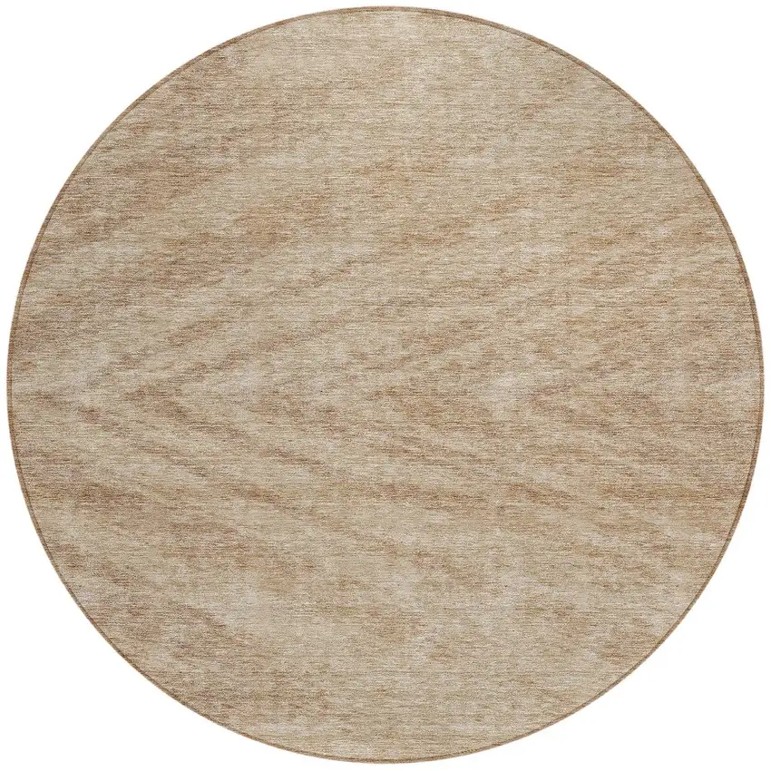 8' Khaki And Brown Round Abstract Washable Indoor Outdoor Area Rug Photo 5