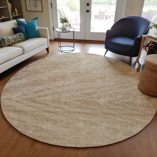 8' Khaki And Brown Round Abstract Washable Indoor Outdoor Area Rug Photo 7