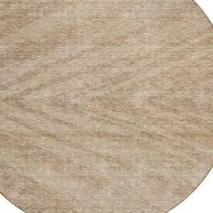 Photo of 8' Khaki And Brown Round Abstract Washable Indoor Outdoor Area Rug