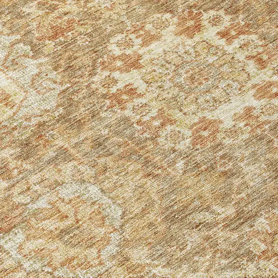 8' Khaki And Brown Round Damask Washable Indoor Outdoor Area Rug Photo 8