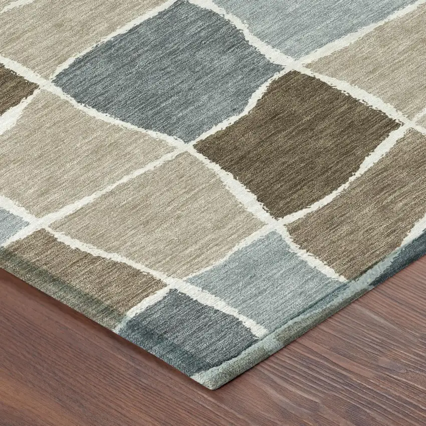 8' Khaki And Brown Round Geometric Washable Indoor Outdoor Area Rug Photo 3