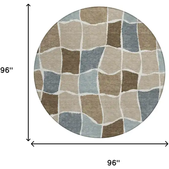 8' Khaki And Brown Round Geometric Washable Indoor Outdoor Area Rug Photo 5