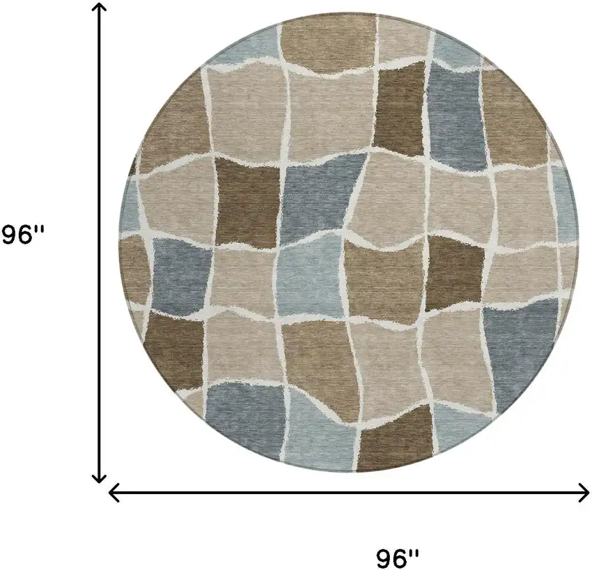 8' Khaki And Brown Round Geometric Washable Indoor Outdoor Area Rug Photo 5