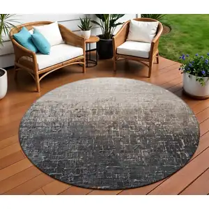 Photo of 8' Khaki And Dark Gray Round Ombre Washable Indoor Outdoor Area Rug